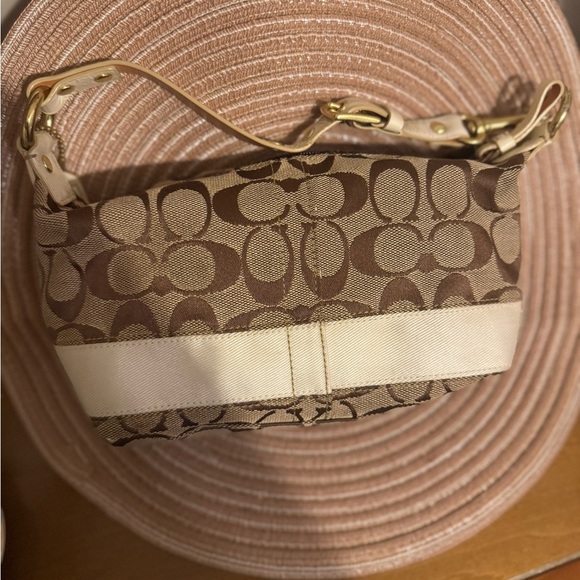 Coach Mini Handbag - Optic C Tan brown Stripe Leather Strap 90s Y2K - Picture 6 of 16